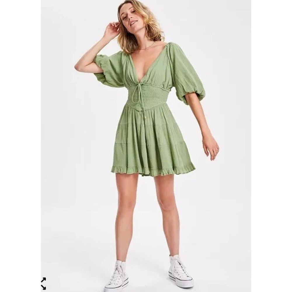 Free People Women's Perfect Day Cotton Mini Dress Green XS NWT